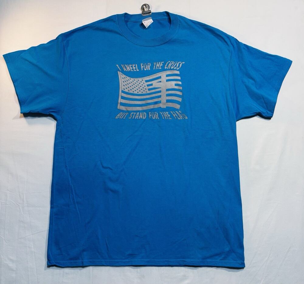 Port & Company XL I Kneel For The Cross Stand For The Flag Blue T-Shirt USA